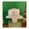 Ivory wide-brim occasion hat with crystal trim and large bow floral embellishment, pre-owned.